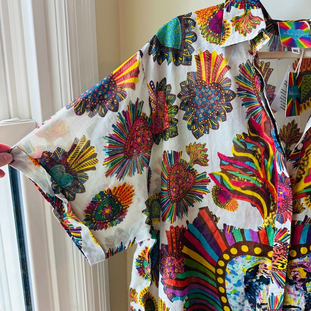 Beatnik Philosophy Frida Kahlo Sacred Heart Cotton Shirt Dress Multi Color M/L - Picture 4 of 7